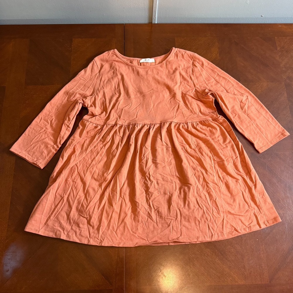 Jade by Jane Babydoll Tunic Top Burnt Orange Cotton 3/4 Sleeve Made in USA L
